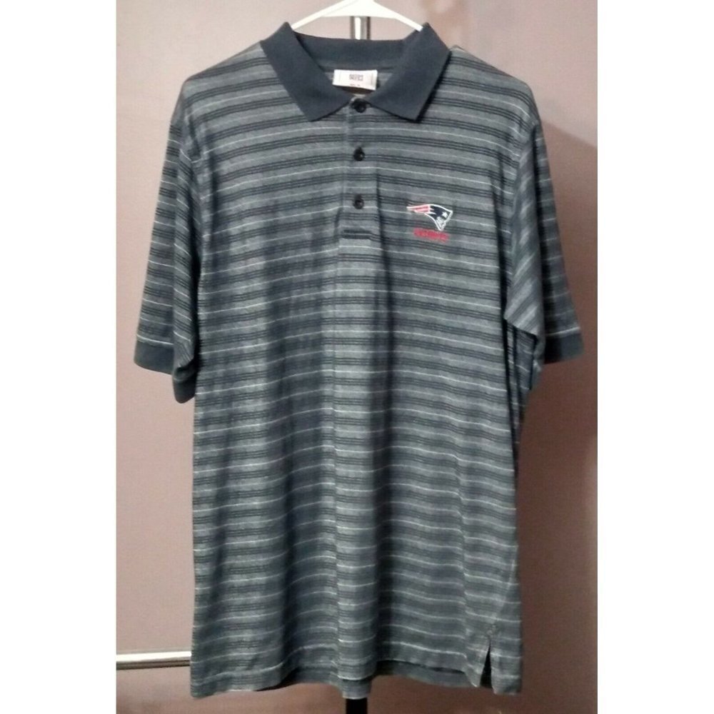 PATRIOTS NFL Men's Medium Short Sleeve Polo Shirt Navy Blue Gray Red